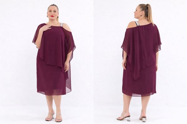 Picture of CURVY GIRL CHIFFON DRESS WITH SPARKLES ON SHOULDER